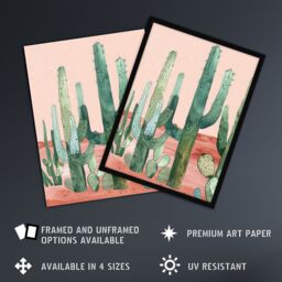 "Artery8 Saguaro Cactus Pink Mexican Desert Landscape Wall Art Print - Size: W18"" x H24""" - thumbnail 2