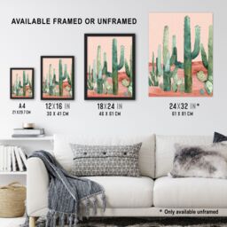 "Artery8 Saguaro Cactus Pink Mexican Desert Landscape Wall Art Print - Size: W18"" x H24""" - thumbnail 3