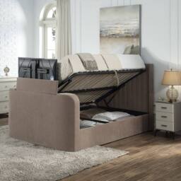 Aspire Kensington Wingback Chenille TV Bed with Ottoman Storage in Taupe - Size: King - thumbnail 3