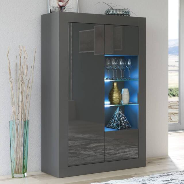 Creative Furniture Arcadia Display Cabinet 140cm - Dark Grey with Gloss Doors, LED Lights - image 1