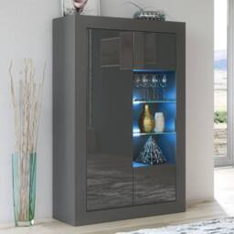 Creative Furniture Arcadia Display Cabinet 140cm - Dark Grey with Gloss Doors, LED Lights