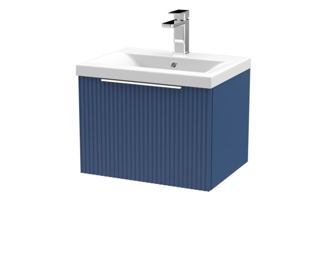 Balterley Fluted Wall Hung 1 Drawer Vanity Basin Unit & Basin 500mm - Satin Blue - image 1
