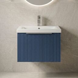 Balterley Fluted Wall Hung 1 Drawer Vanity Basin Unit & Basin 500mm - Satin Blue - thumbnail 9