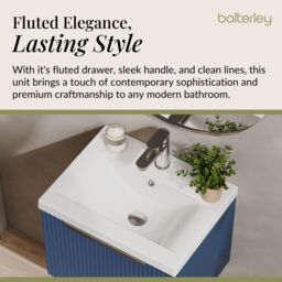 Balterley Fluted Wall Hung 1 Drawer Vanity Basin Unit & Basin 500mm - Satin Blue - thumbnail 4