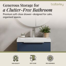 Balterley Fluted Wall Hung 1 Drawer Vanity Basin Unit & Basin 500mm - Satin Blue - thumbnail 3