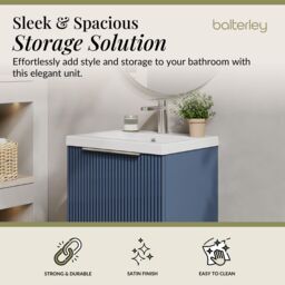 Balterley Fluted Wall Hung 1 Drawer Vanity Basin Unit & Basin 500mm - Satin Blue - thumbnail 2