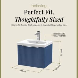 Balterley Fluted Wall Hung 1 Drawer Vanity Basin Unit & Basin 500mm - Satin Blue - thumbnail 5