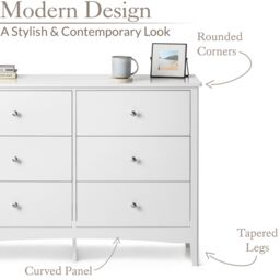 Christow White Chest of Drawers Modern 6 Drawer Bedroom Storage Unit Furniture Cabinet - thumbnail 5