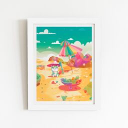 "Warren Reed - Designer Kitten On A Beach Holiday Framed Art Print in White - Size: W24"" x H36""" - thumbnail 2