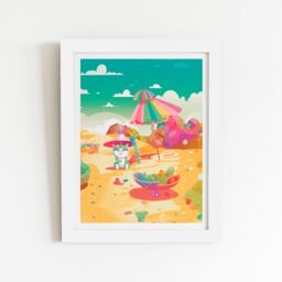"Warren Reed - Designer Kitten On A Beach Holiday Framed Art Print in White - Size: W24"" x H36""" - thumbnail 1
