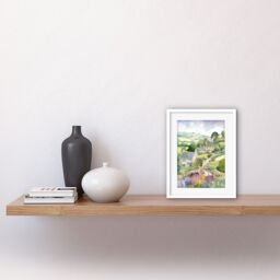 "Artery8 Wall Art Print Countryside Spring Landscape with Cottages Modern Watercolour Painting Artwork Framed 9X7 Inch in White - Size: W7"" x H9""" - thumbnail 2