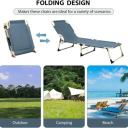 Kelvenix Camping Bed Sun Lounger Folding Camp Bed with Pillow Camp Bed in Blue - thumbnail 3