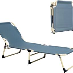 Kelvenix Camping Bed Sun Lounger Folding Camp Bed with Pillow Camp Bed in Blue - thumbnail 1