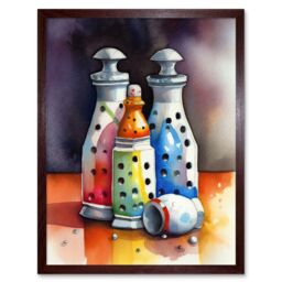 "Artery8 Wall Art Print Salt & Pepper Ceramic Shakers Modern Folk Art Framed in Brown - Size: W12"" x H16""" - thumbnail 1