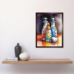 "Artery8 Wall Art Print Salt & Pepper Ceramic Shakers Modern Folk Art Framed in Brown - Size: W12"" x H16""" - thumbnail 2