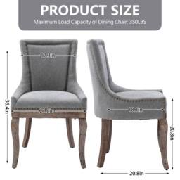HomeTouch Set of 2 Bewley Plush Linen Upholstered Dining Chairs in Grey - Size: 2 Pack - thumbnail 9