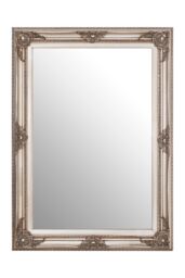 Orsina Baroque Rectangular Wall Mirror, Silver Finish Wooden Mirror With Motifs, Antique Wall Mirror, Statement Mirror in Grey - thumbnail 1