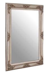 Orsina Baroque Rectangular Wall Mirror, Silver Finish Wooden Mirror With Motifs, Antique Wall Mirror, Statement Mirror in Grey - thumbnail 2
