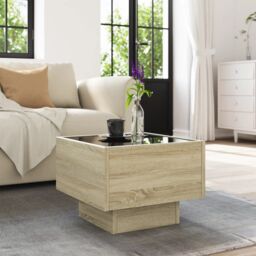 Berkfield Home Side Table with LED Sonoma Oak 40x40x30 cm Engineered Wood in Brown - Size: 40 x 40 x 30 cm - thumbnail 4