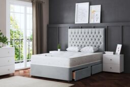 DS Living Seraphine Silver 4 Draw Divan Bed with Headboard - Size: King