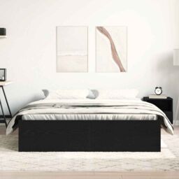 Berkfield Home Bed Frame without Mattress Black Oak 160x200 cm Engineered Wood in Brown - thumbnail 3