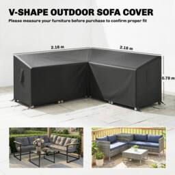 OUTSUNNY V-Shaped Sectional Sofa Cover Waterproof Anti-UV, Black - Size: Large - thumbnail 3
