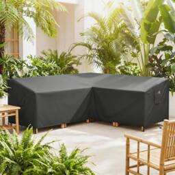 OUTSUNNY V-Shaped Sectional Sofa Cover Waterproof Anti-UV, Black - Size: Large