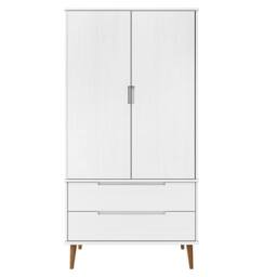 Berkfield Home Wardrobe MOLDE White 90x55x175 cm Solid Wood Pine - Size: 90 x 55 x 175 cm - thumbnail 4