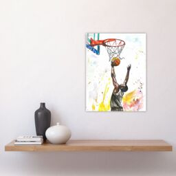 "Artery8 Basketball Player Jump Hoop Sport Watercolour Wall Art Print - Size: W24"" x H32""" - thumbnail 4