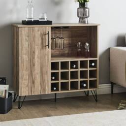 Wyld and Coco Light Brown Wine Built In Rack Matte Particleboard Metal Legs - thumbnail 1