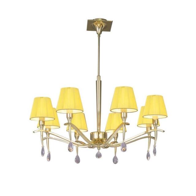 Netlighting Siena Pendant Round 8 Light E14 Brass Amber Cream Shades & Crystal in Yellow - image 1