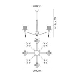 Netlighting Siena Pendant Round 8 Light E14 Brass Amber Cream Shades & Crystal in Yellow - thumbnail 2