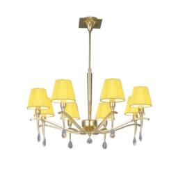 Netlighting Siena Pendant Round 8 Light E14 Brass Amber Cream Shades & Crystal in Yellow