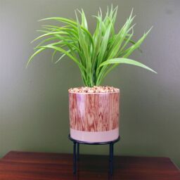 Leaf Artificial 35cm Grass Plant Contemporary Ceramic Planter Metal Stand in Green - thumbnail 1