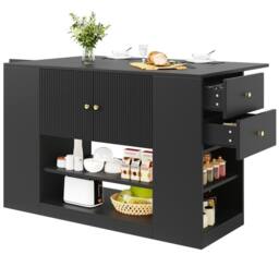 Rolipo Modern Black Kitchen Island with Fold-Down Tabletop & Storage - thumbnail 9