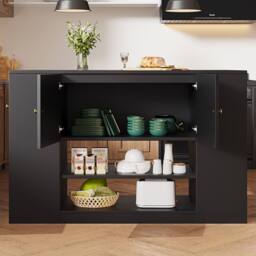 Rolipo Modern Black Kitchen Island with Fold-Down Tabletop & Storage - thumbnail 8