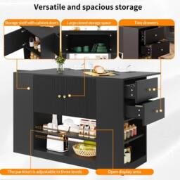 Rolipo Modern Black Kitchen Island with Fold-Down Tabletop & Storage - thumbnail 2