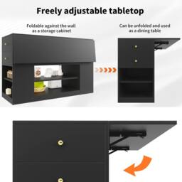 Rolipo Modern Black Kitchen Island with Fold-Down Tabletop & Storage - thumbnail 3