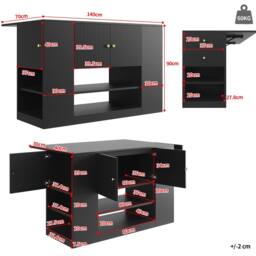 Rolipo Modern Black Kitchen Island with Fold-Down Tabletop & Storage - thumbnail 5