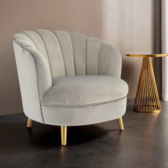 Orsina Velvet Scalloped Armchair, Supportive Armrest Lounge Chair, Easy to Clean Velvet Accent Chair in Grey - image 1