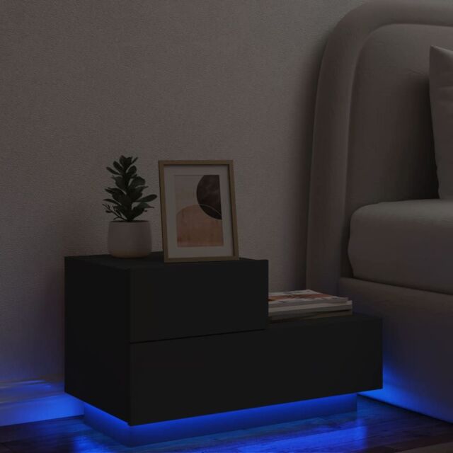 Berkfield Home Bedside Cabinet with LED Lights Black 70x36x40.5 cm - image 1