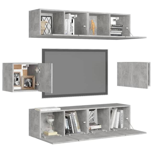 Berkfield Home Practical 6 Piece TV Cabinet Set Concrete Grey Engineered Wood - image 1
