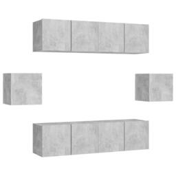 Berkfield Home Practical 6 Piece TV Cabinet Set Concrete Grey Engineered Wood - thumbnail 3