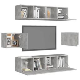 Berkfield Home Practical 6 Piece TV Cabinet Set Concrete Grey Engineered Wood - thumbnail 1