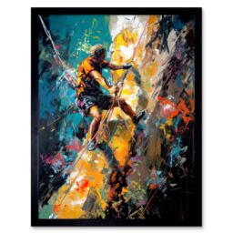 "Artery8 Wall Art Print Rock Climber Climbing Multicoloured Mountain Cliff Art Framed in Black - Size: W12"" x H16""" - thumbnail 1