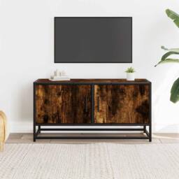 Berkfield Home TV Cabinet Smoked Oak 80x34.5x40 cm Engineered Wood & Metal in Brown - thumbnail 1