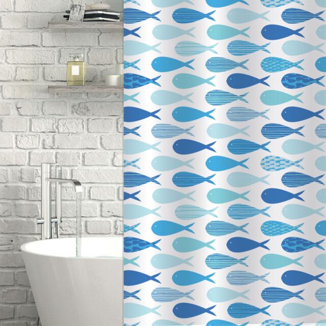 Showerdrape Aquarium White & Blue Shower Curtain - image 1