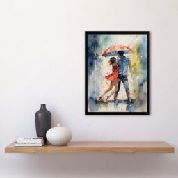 Artery8 Wall Art Print Dancing In The Rain Watercolour Romance Red Blue Painting Rhythm Body Energy Theatre Arts Artwork Art Framed - Size: A4 - thumbnail 4
