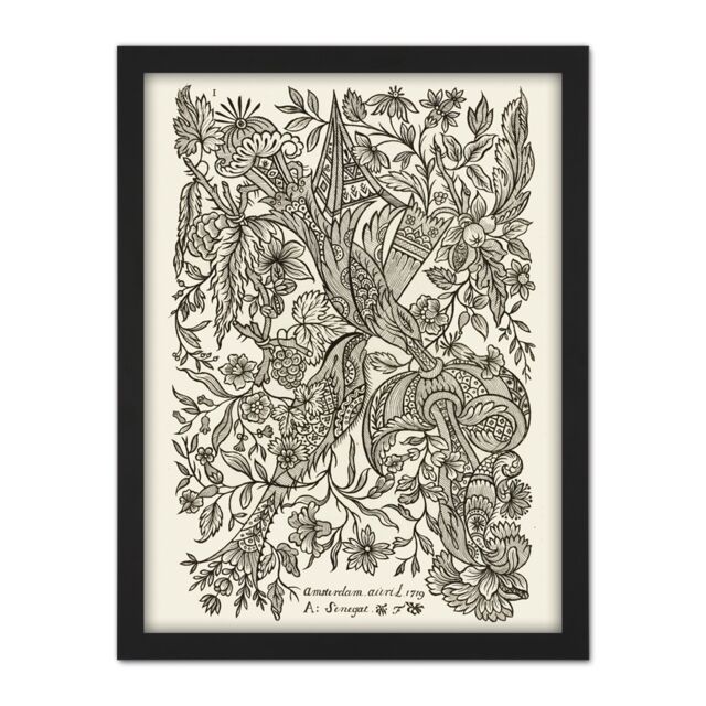"Artery8 Wall Art Print Alexander Senegat Design For Textiles Etching Large Framed Wall Décor Art in Light Oak - Size: W18"" x H24""" - image 1