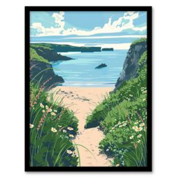 "Artery8 Barafundle Bay Seaside Spring Flowers Wales Beach Framed Art Print in Blue - Size: W12"" x H16""" - thumbnail 1